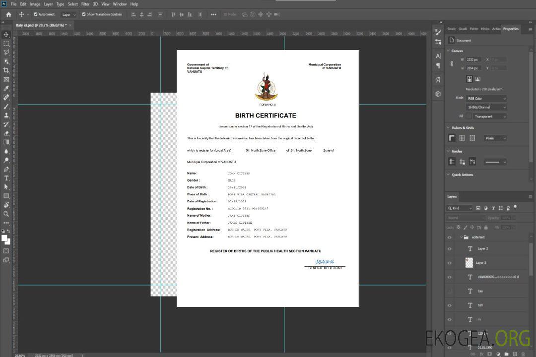 Modèle Word et PDF d'acte de naissance de Vanuatu template